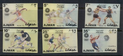 Ajman 1972 Mi#1434-1439 Summer Olympics Munich, plastic coated 3D (6/8, no airs)