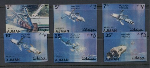 Ajman 1972 Mi#1443-1448 Space Apollo 11, plastic coated 3D (6/8, no airs)