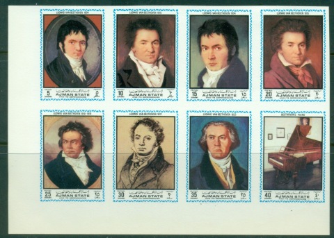 Ajman 1972 Mi#1336-1343 Ludwig van Beethoven, German Composer IMPERF
