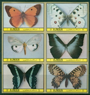 Ajman 1972 Mi#1970-1975B Field Butterflies IMPERF