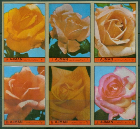 Ajman 1972 Mi#2083-2088 Flowers, Orange Roses IMPERF