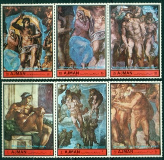 Ajman 1972 Mi#2222-2227 Last Judgement paintings by Michaelangelo