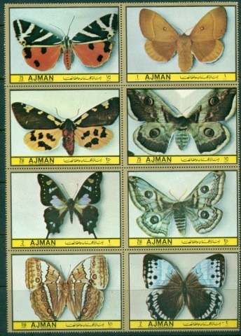 Ajman 1972 Mi#2371-2378 Insects, Darkness Butterflies