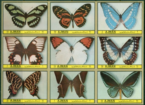 Ajman 1972 Mi#2391-2399B Insects, American Butterflies IMPERF
