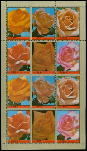 Ajman 1972 Mi#2083-2088 Flowers, Orange Roses block