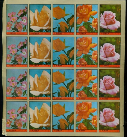 Ajman 1972 Mi#2078-2082B Flowers, Queen's Roses IMPERF block