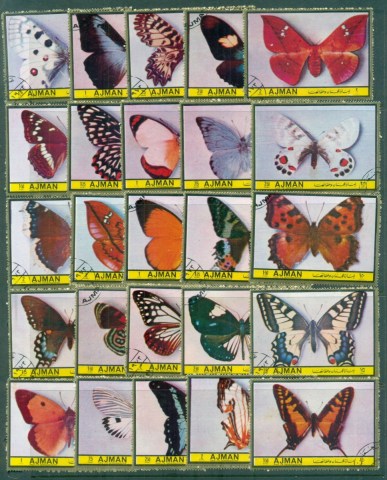 Ajman 1972 Butterflies, Moths 25v Pt.I
