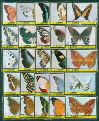 Ajman 1972 Butterflies, Moths 25v Pt.III