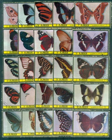 Ajman 1972 Butterflies, Moths 25v Pt.IV