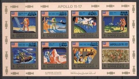 Ajman 1973 Mi#2669-2676B Apollo 11-17 Space Program sheetlet IMPERF