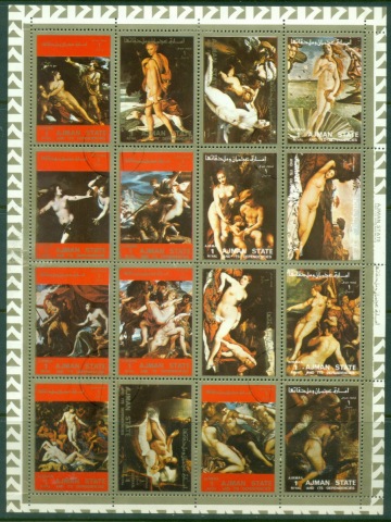 Ajman 1973 Mi#2555-2570 Nude paintings sheetlet
