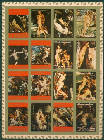 Ajman 1973 Mi#2555-2570B Nude paintings sheetlet IMPERF