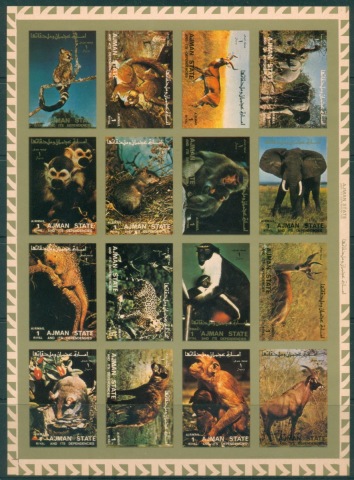 Ajman 1973 Mi#2685-2700B Mammals sheetlet IMPERF