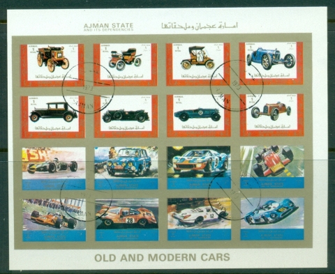 Ajman 1973 Mi#2765-2780B Cars, Vintage, Racing sheetlet small size IMPERF
