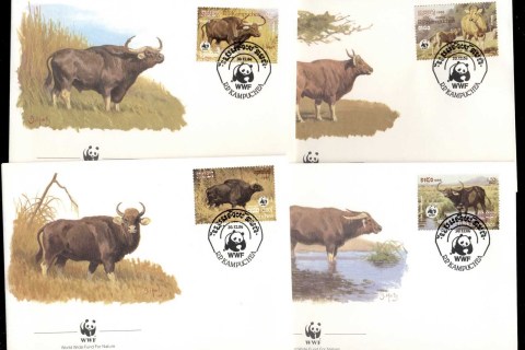 Cambodia-1986 WWF Water Buffalo 4xFDC