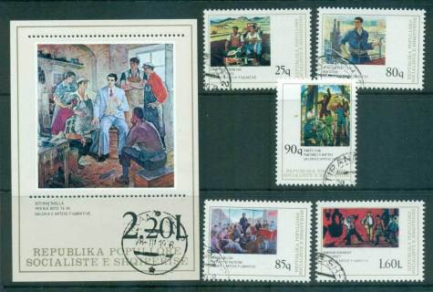 Albania-1978-Working-Class-paintings-MS-CTO-lot69845