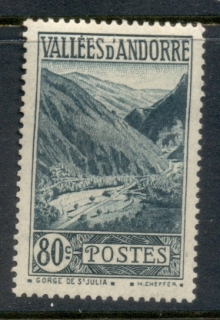 Andorra-Fr-1932-43-Pictorial-80c-MLH