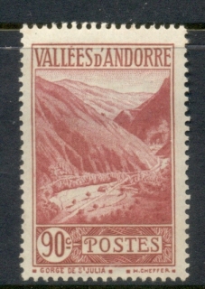 Andorra-Fr-1932-43-Pictorial-90c-MLH