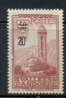 Andorra-Fr-1935-Pictorial-Surch-20c-on-50c-MLH