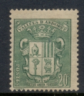 Andorra-Fr-1936-42-Coat-of-Arms-20c-MLH