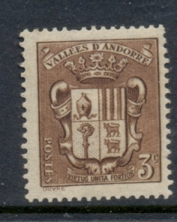 Andorra-Fr-1936-42-Coat-of-Arms-3c-MLH