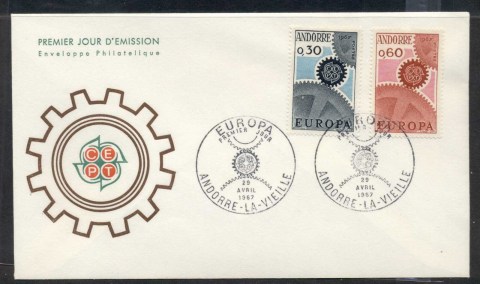 Andorra-Fr-1967-Europa-Cogwheels-FDC