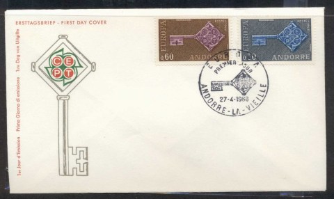 Andorra-Fr-1968-Europa-Key-with-Emblem-FDC