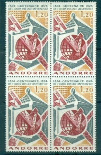 Andorra-Fr-1974-Centenary-of-UPU-Blk-4-MUH-lot76393