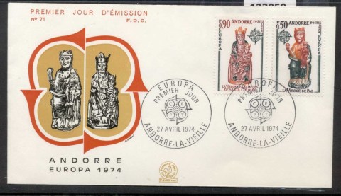 Andorra-Fr-1974-Europa-Sculpture-FDC