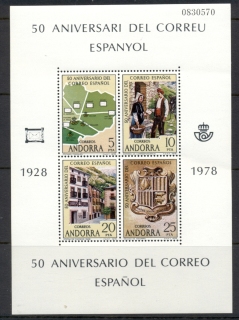 Andorra-Sp-1978-Postal-Service-50th-Anniversary-MS-MUH