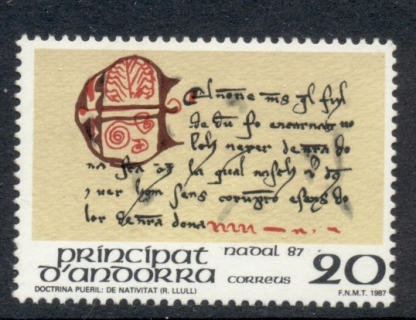 Andorra-Sp-1987-Xmas-Manuscript-MUH