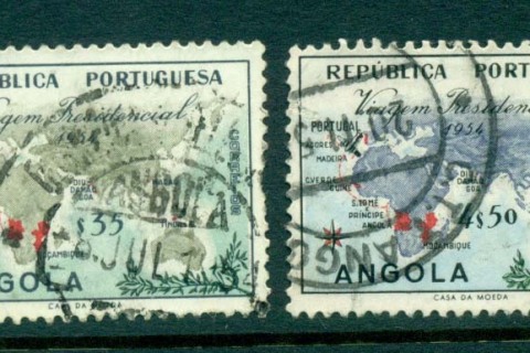 Angola-1954-Map-Plane-short-perfs-35c-FU-lot31099