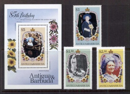 Antigua-Barbuda 1985 Queen Mother 85th Birthday + MS