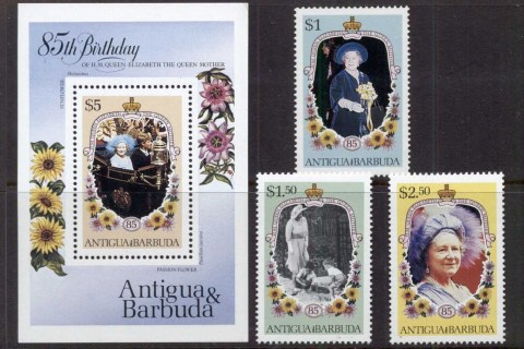 Antigua-Barbuda 1985 Queen Mother 85th Birthday + MS