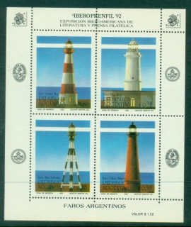 Argentina-1992-Lighthouses-Iberia-Latin-America-Philatelic-Literature-Exhibition-IBEROPRENFIL-92-Buenos-Aires-MS-MUH