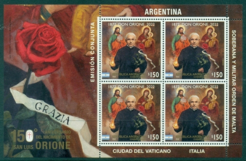 Argentina-2022-The-150th-Anniversary-of-the-Birth-of-San-Luigi-Orione-1872-1940-Joint-Issue-with-Italy-Sovereign-Military-Order-of-Malta-and-the-Vatican-City-MS-MUH