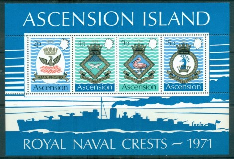 Ascension-Is-1971-Coats-of-Arms-of-Royal-Navy-Ships-MS-MUH