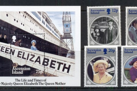 Ascension-Is-1985 Queen Mother 85th Birthday + MS
