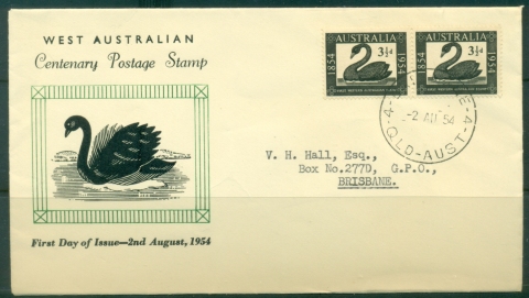 Australia-1954-West-Australia-Centenary-Swan-FDC