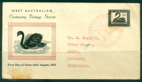 Australia-1954-West-Australia-Stamp-centenary-tones-Stamp-Mart-FDC