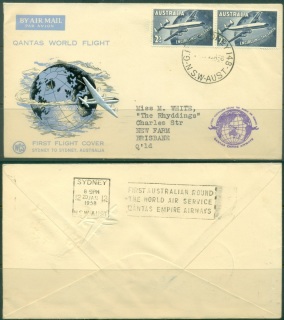 Australia-1958-First-Flight-Sydney-to-Sydney-2sh-pair-Wesley-cover