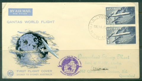 Australia-1958-Qantas-World-Flight-Wesley-FDC