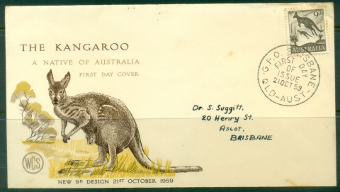 Australia-1959-Kangaroo-9d-tones-Wesley-FDC