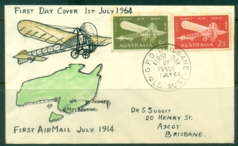 Australia-1964-First-Airmail-tones-hand-drawn-FDC