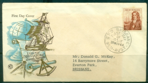 Australia-1964-Navigator-Dampier-5sh-Wesley-tones-FDC