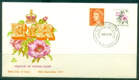 Australia-1970-Change-of-Postal-rate-6c-QEII-Sturts-desert-Rose-Royal-FDC