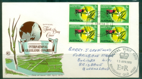 Australia-1970-International-Grasslands-block-4-FDC-Royal-Visit-Wesley-FDC