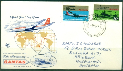 Australia-1970-Qantas-50th-Anniversary-Wesley-FDC