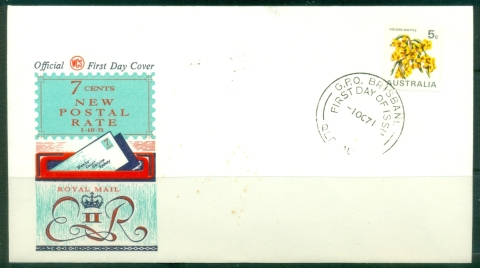 Australia-1971-New-Postal-Rate-Golden-Wattle-5c-Wesley-FDC