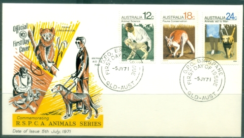 Australia-1971-RSPCA-centenary-3-v-Wesley-FDC